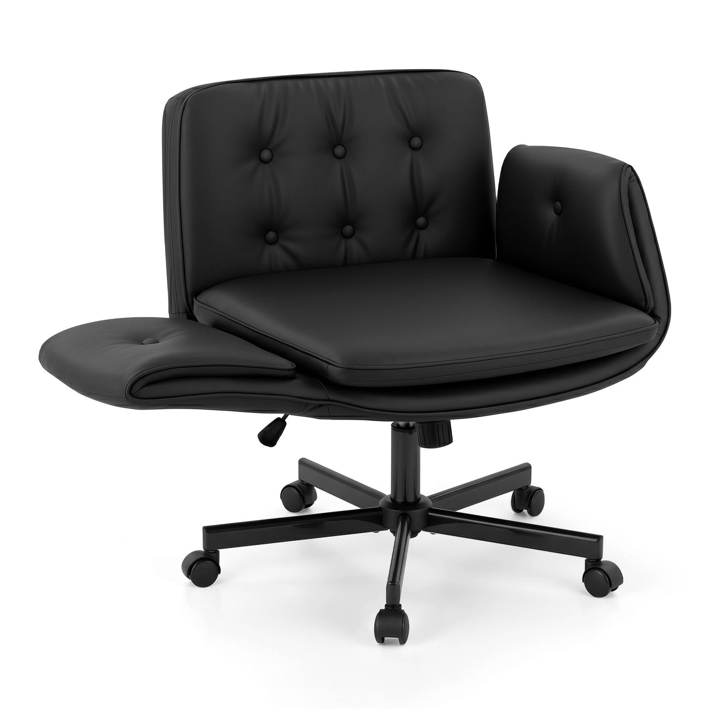 Artiss Criss Cross Chair Ergonomic Cross Legged Office Desk Chair PU Leather Black