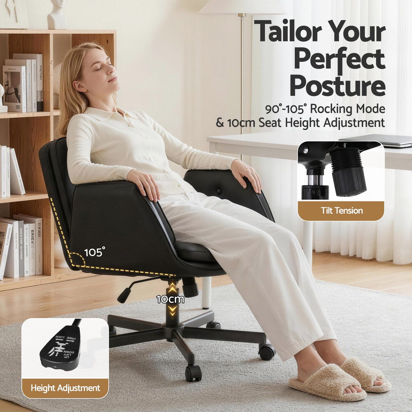 Artiss Criss Cross Chair Ergonomic Cross Legged Office Desk Chair PU Leather Black