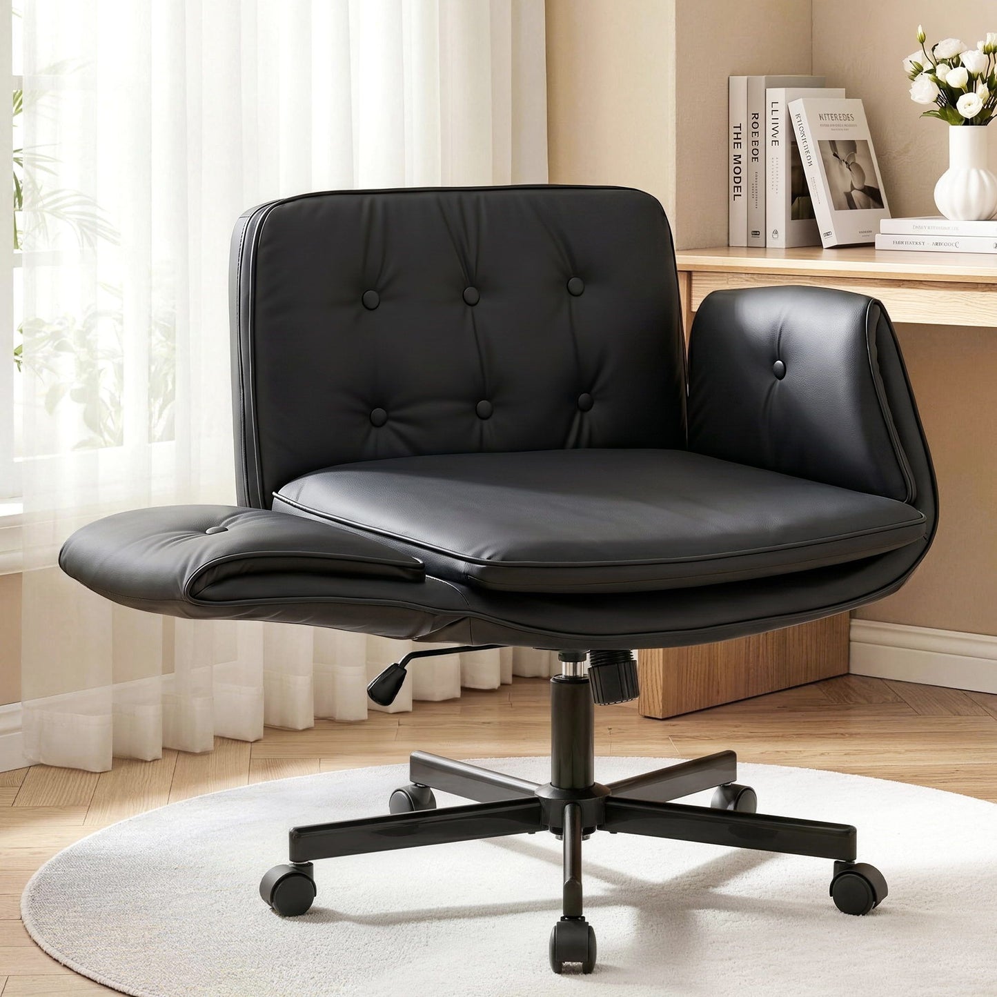 Artiss Criss Cross Chair Ergonomic Cross Legged Office Desk Chair PU Leather Black