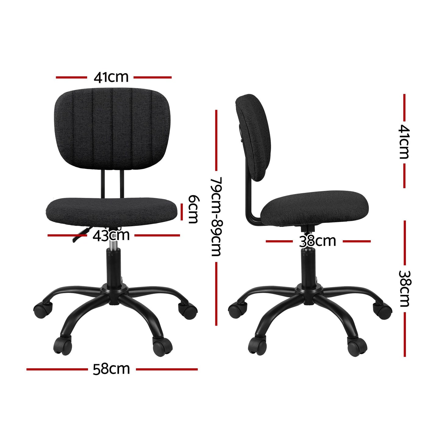 Artiss Armless Office Chair Ergonomic 360° Swivel Black