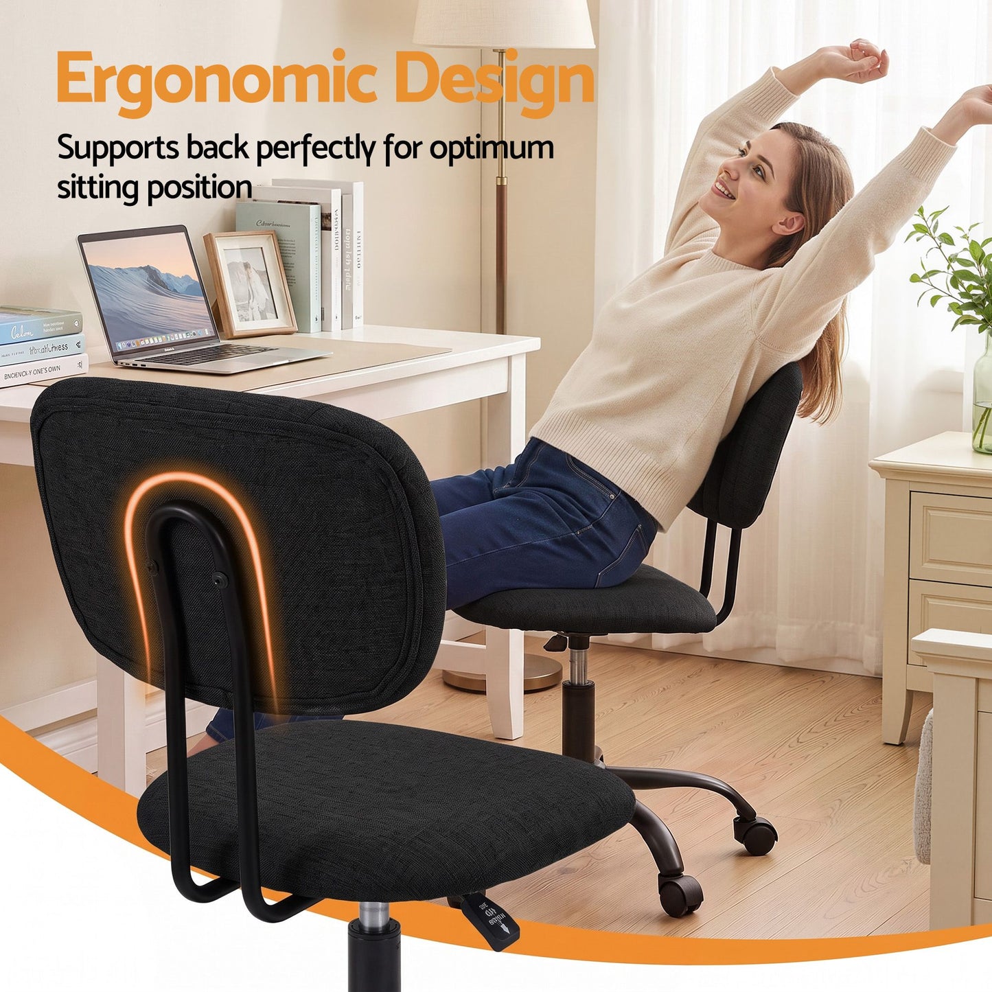 Artiss Armless Office Chair Ergonomic 360° Swivel Black