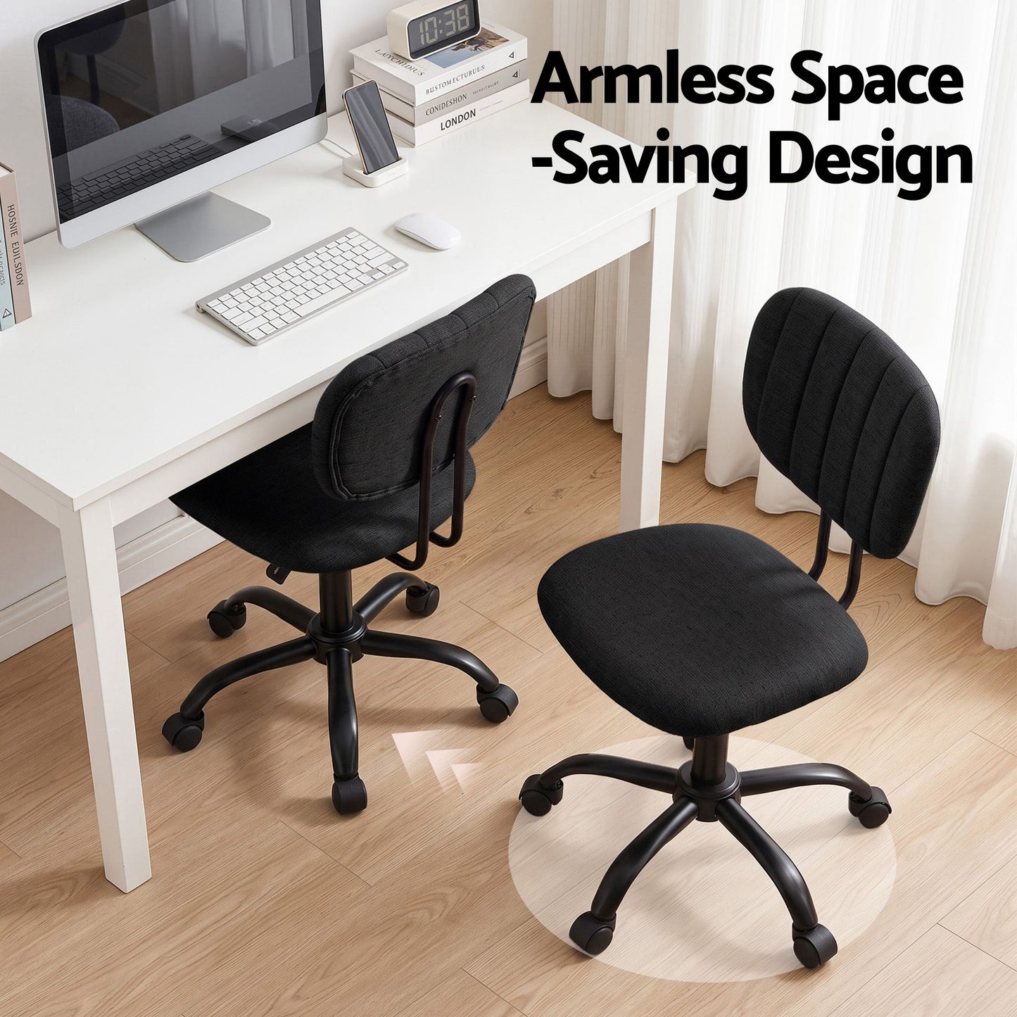 Artiss Armless Office Chair Ergonomic 360° Swivel Black