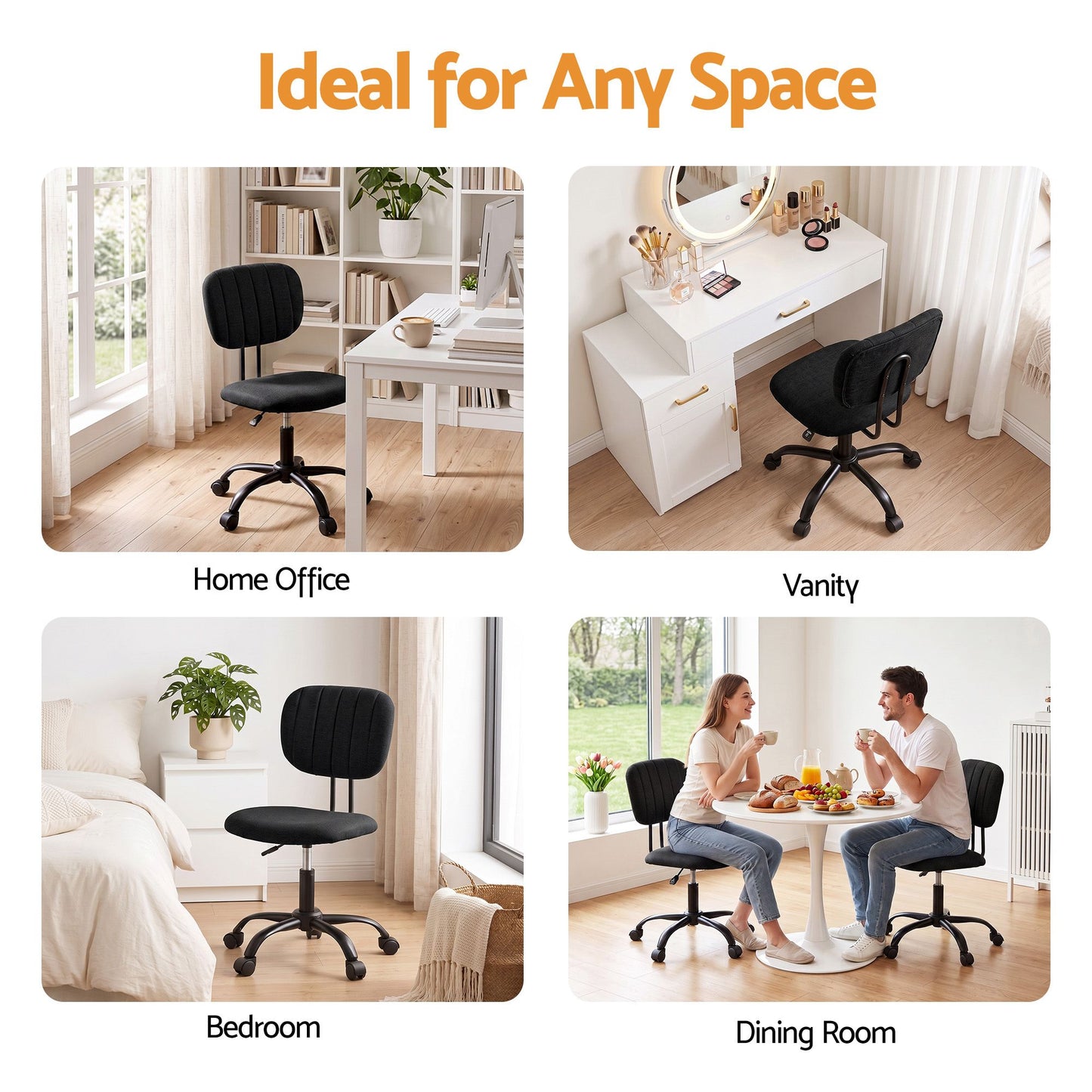 Artiss Armless Office Chair Ergonomic 360° Swivel Black