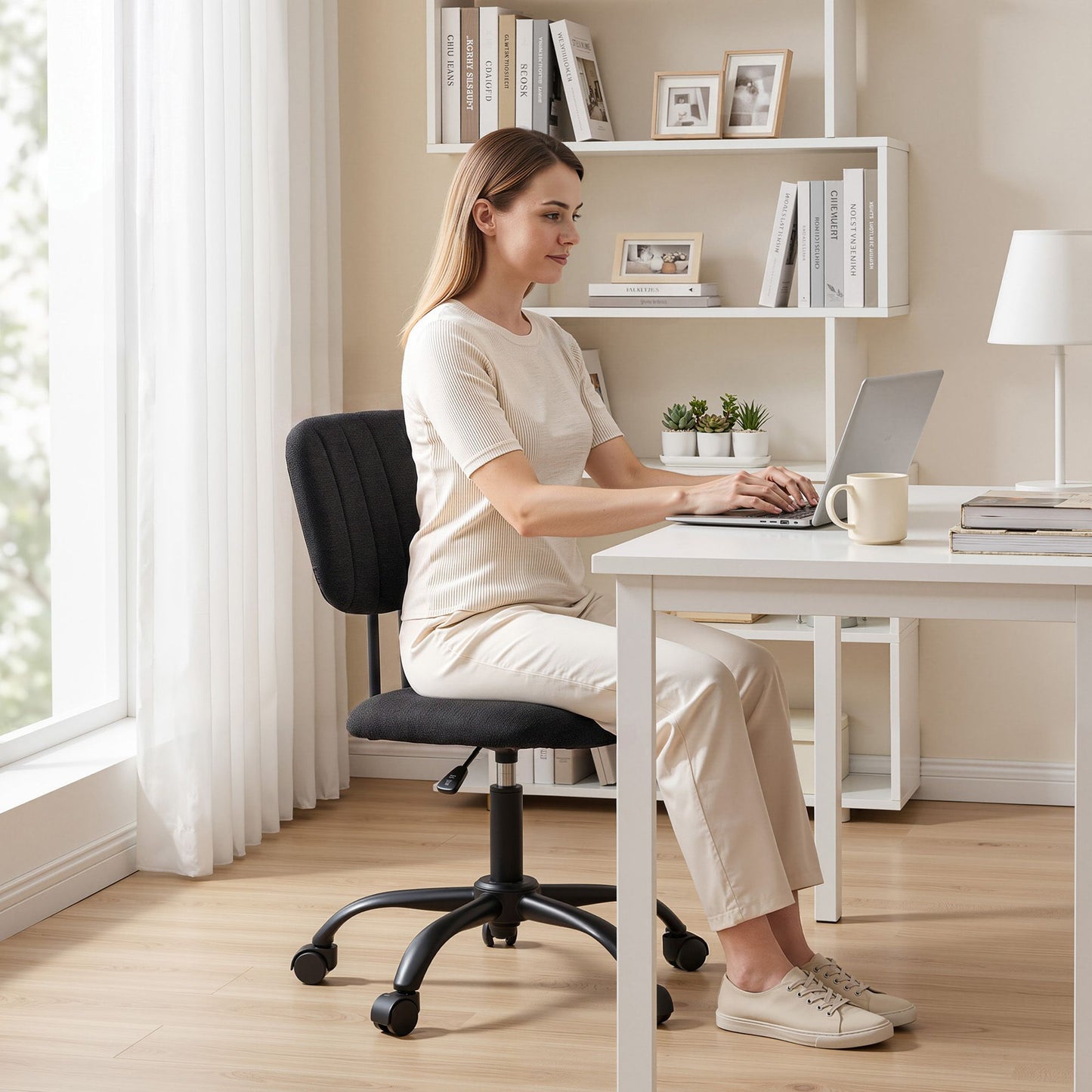 Artiss Armless Office Chair Ergonomic 360° Swivel Black