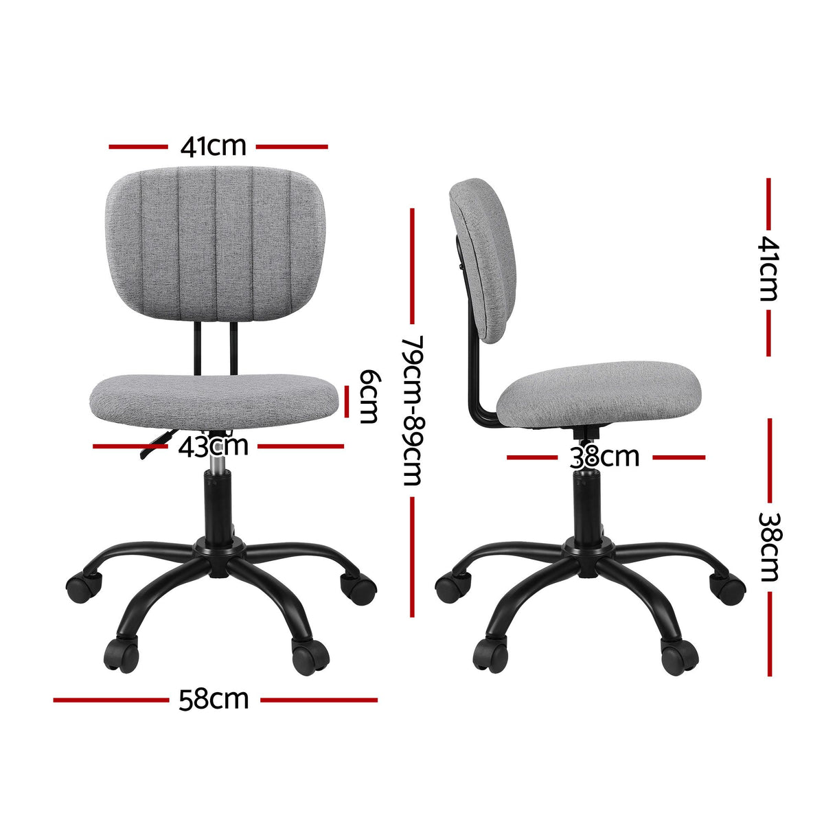 Artiss Armless Office Chair Ergonomic 360° Swivel Grey