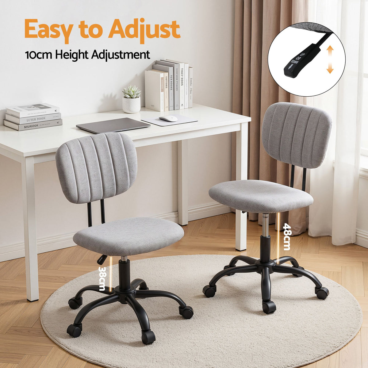 Artiss Armless Office Chair Ergonomic 360° Swivel Grey