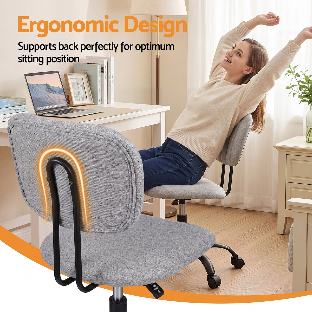 Artiss Armless Office Chair Ergonomic 360° Swivel Grey