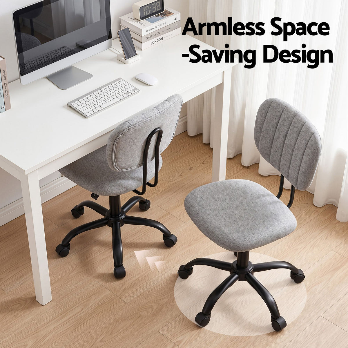 Artiss Armless Office Chair Ergonomic 360° Swivel Grey