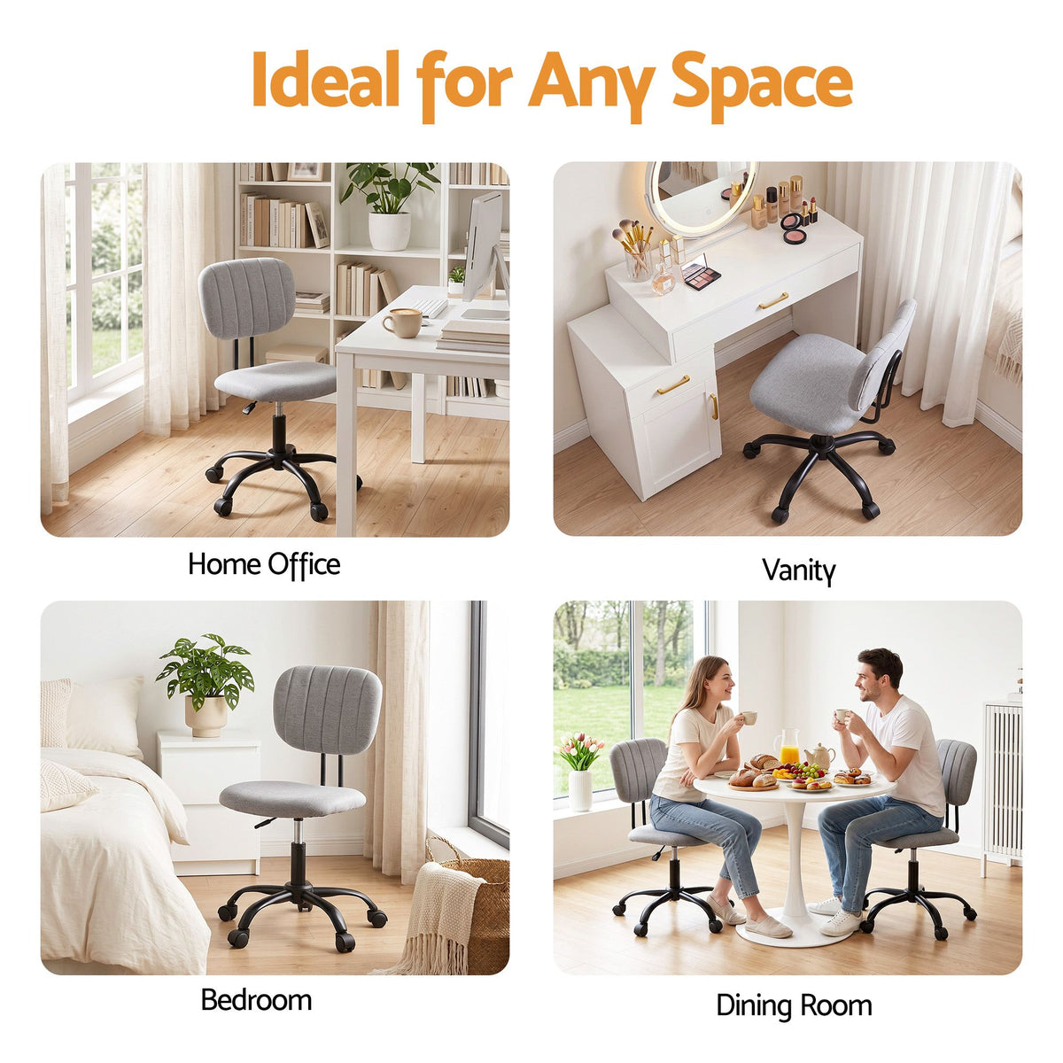 Artiss Armless Office Chair Ergonomic 360° Swivel Grey