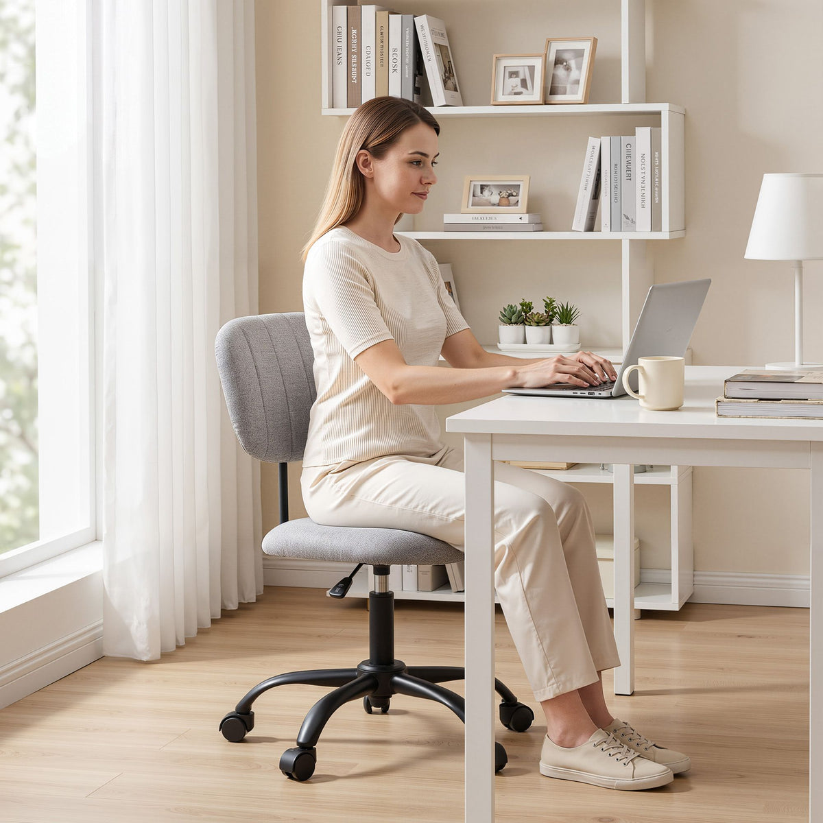 Artiss Armless Office Chair Ergonomic 360° Swivel Grey