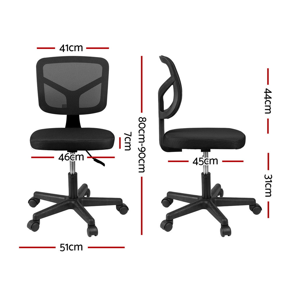 Artiss Armless Office Chair Ergonomic 360° Swivel Fabric Back and Seat Black