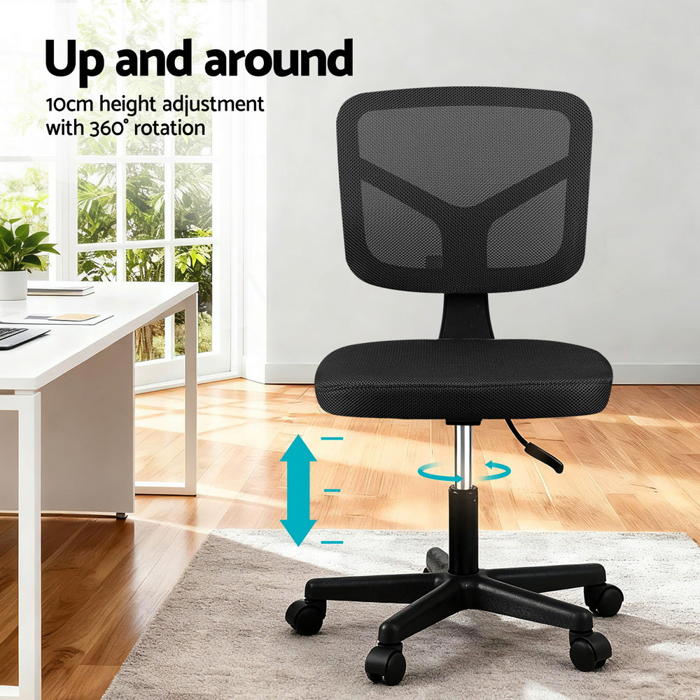 Artiss Armless Office Chair Ergonomic 360° Swivel Fabric Back and Seat Black