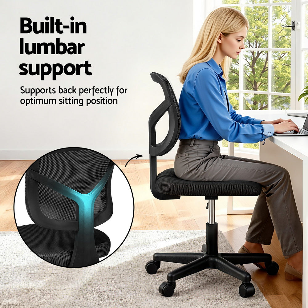 Artiss Armless Office Chair Ergonomic 360° Swivel Fabric Back and Seat Black