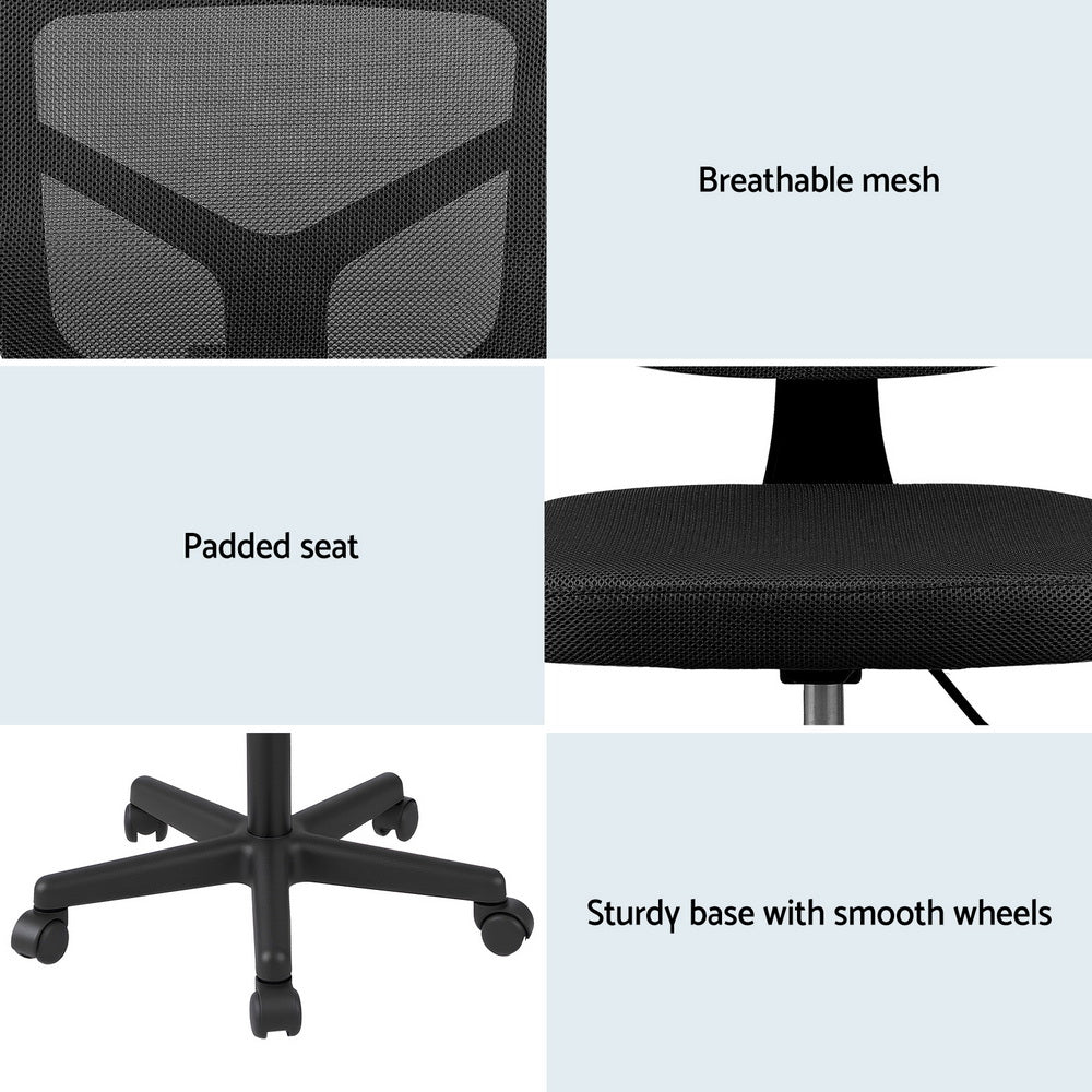 Artiss Armless Office Chair Ergonomic 360° Swivel Fabric Back and Seat Black
