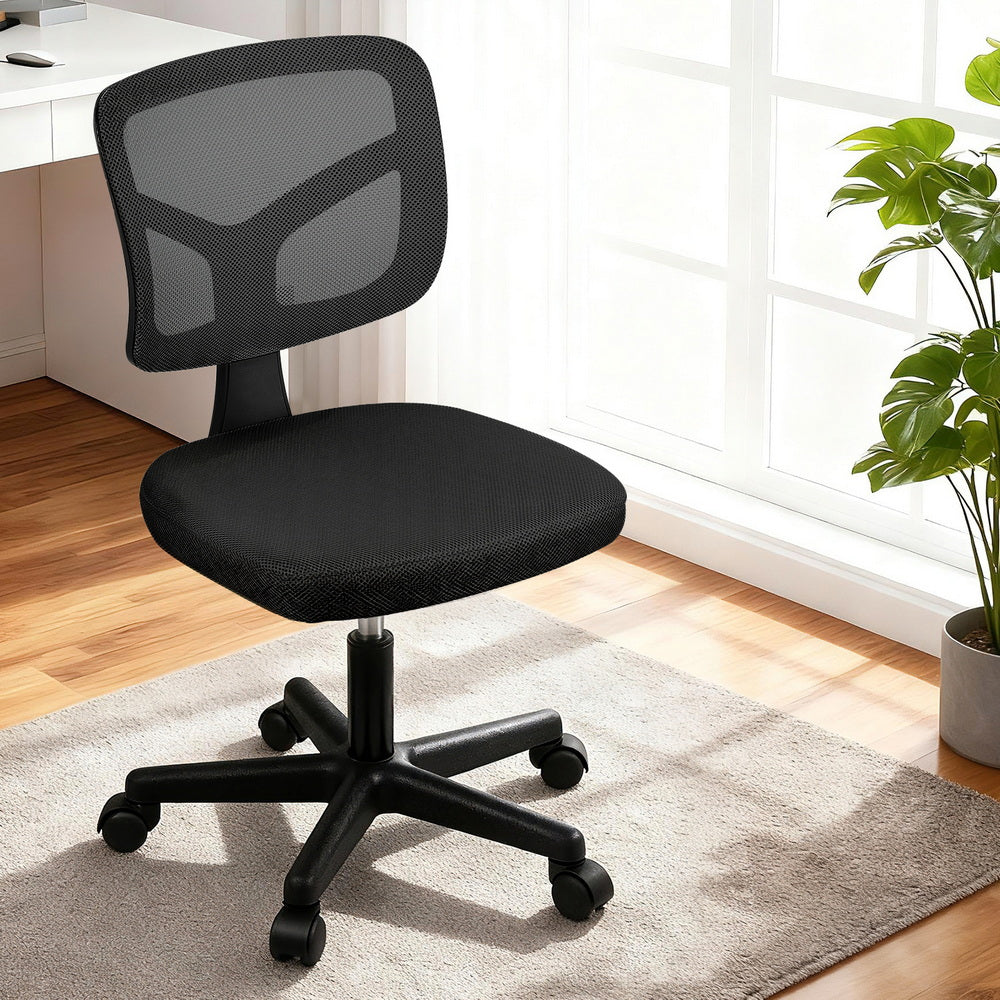 Artiss Armless Office Chair Ergonomic 360° Swivel Fabric Back and Seat Black