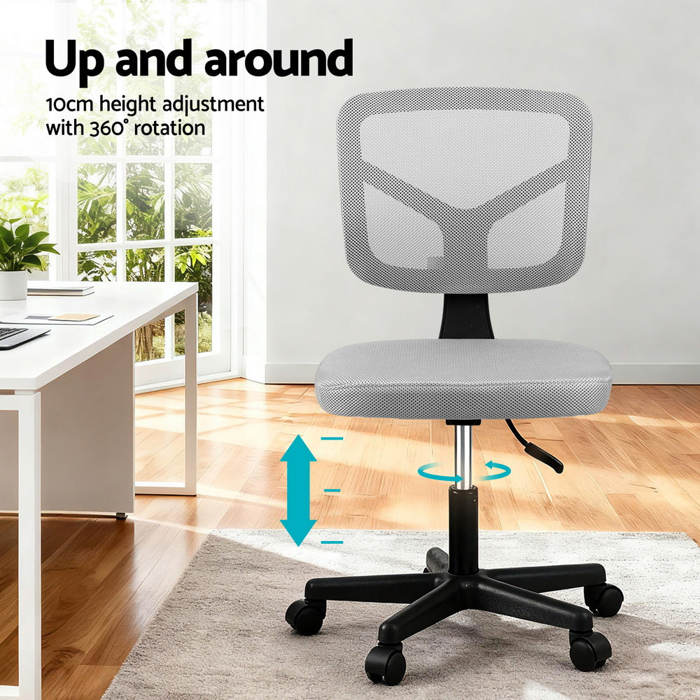 Artiss Armless Office Chair Ergonomic 360° Swivel Fabric Back and Seat Grey