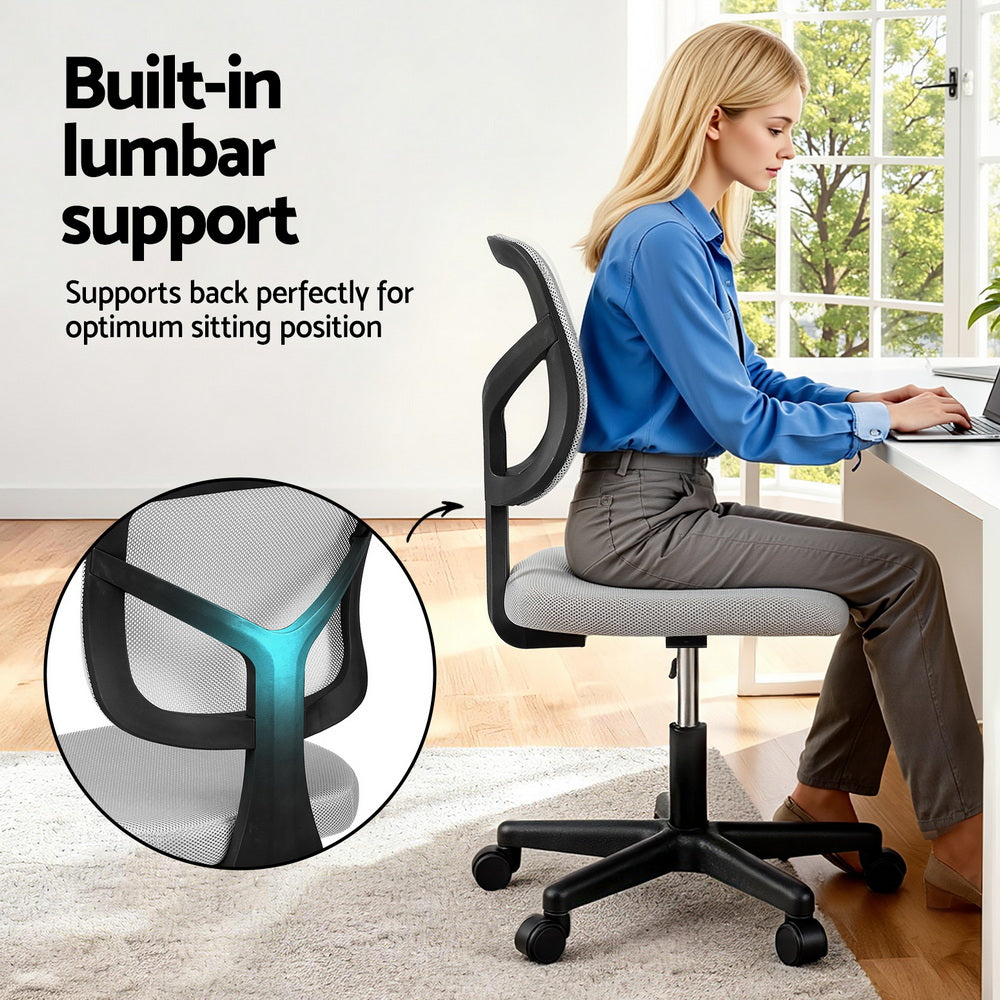 Artiss Armless Office Chair Ergonomic 360° Swivel Fabric Back and Seat Grey