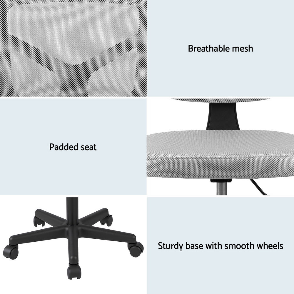 Artiss Armless Office Chair Ergonomic 360° Swivel Fabric Back and Seat Grey