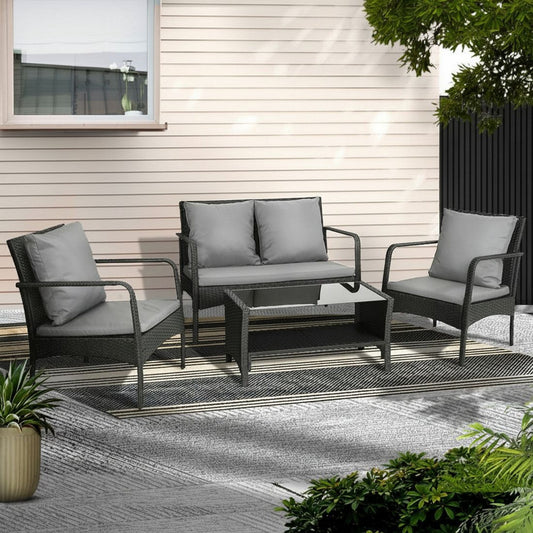 Camborne 4-Seater Furniture Lounge Wicker 4-Piece Outdoor Sofa - Black