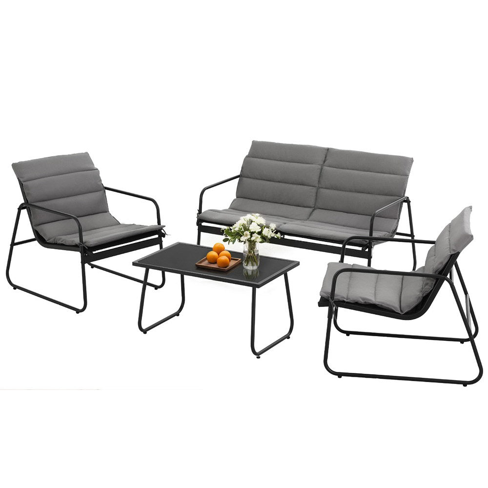 Camborne 4-Seater Outdoor Sofa Set Table and Chairs Cushion textilene Patio Furniture 4-Piece - Grey