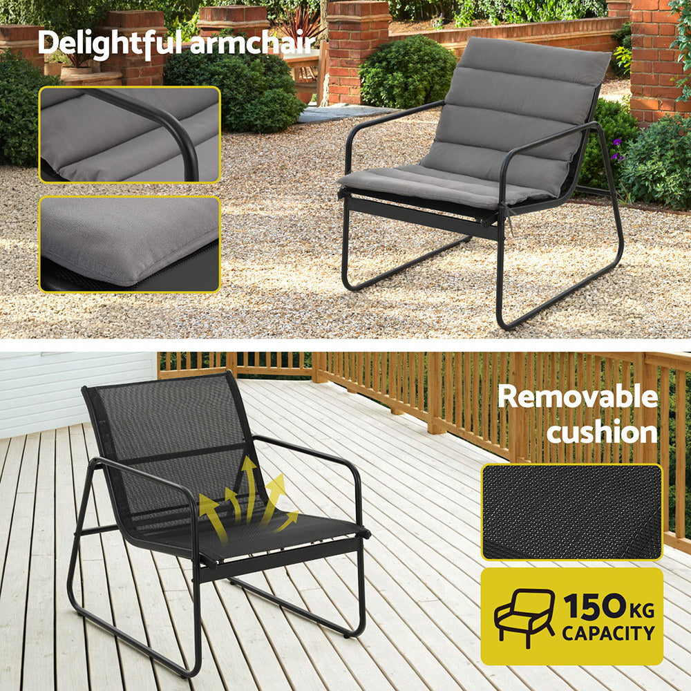 Camborne 4-Seater Outdoor Sofa Set Table and Chairs Cushion textilene Patio Furniture 4-Piece - Grey