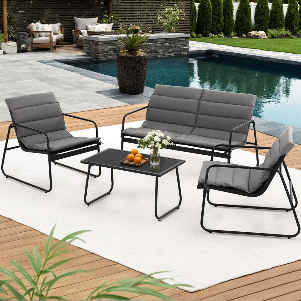 Camborne 4-Seater Outdoor Sofa Set Table and Chairs Cushion textilene Patio Furniture 4-Piece - Grey