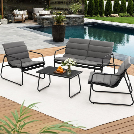 Camborne 4-Seater Outdoor Sofa Set Table and Chairs Cushion textilene Patio Furniture 4-Piece - Grey