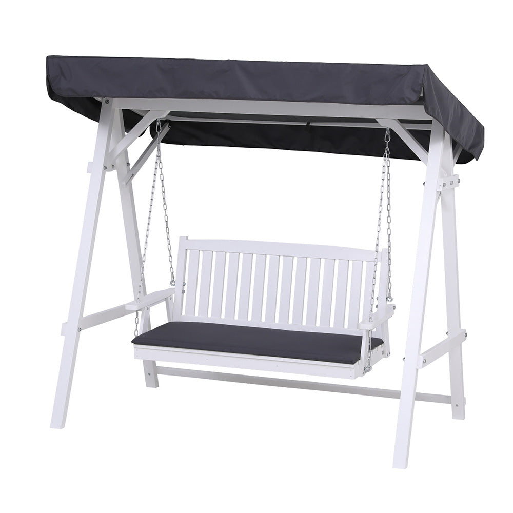 Elsinore Outdoor Wooden Swing Chair Garden Bench Canopy Cushion 3 Seater - White