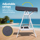 Elsinore Outdoor Wooden Swing Chair Garden Bench Canopy Cushion 3 Seater - White