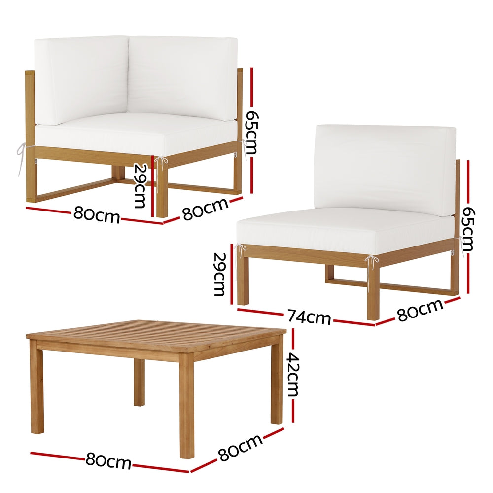Damar 4-Seater Outdoor Sofa Set Wooden Lounge Setting 5-Piece - White