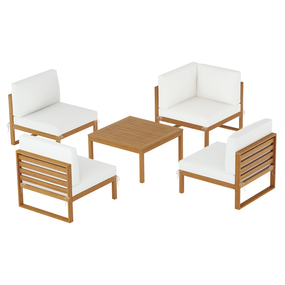 Damar 4-Seater Outdoor Sofa Set Wooden Lounge Setting 5-Piece - White