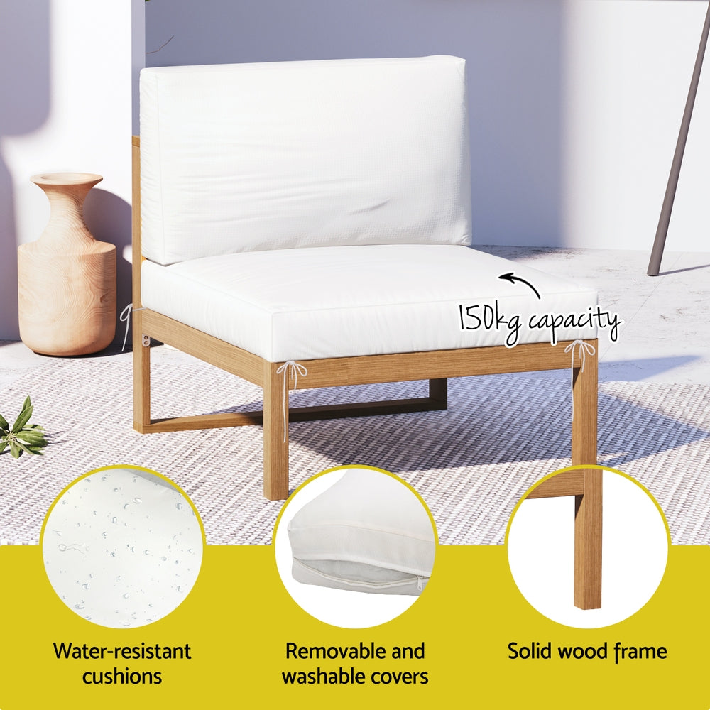 Damar 4-Seater Outdoor Sofa Set Wooden Lounge Setting 5-Piece - White