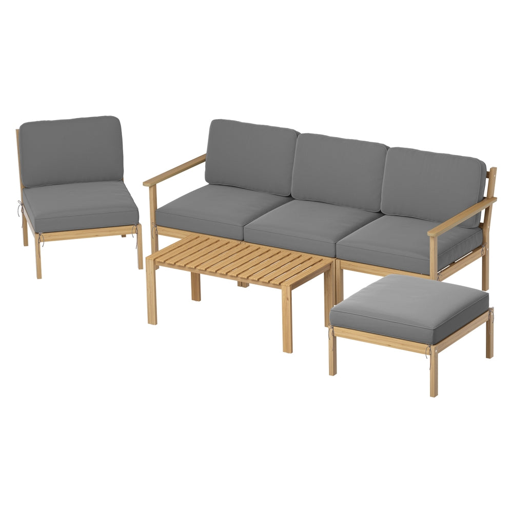 Novian 5-Seater Outdoor Sofa Set Wooden Lounge Setting 6-Piece - Grey