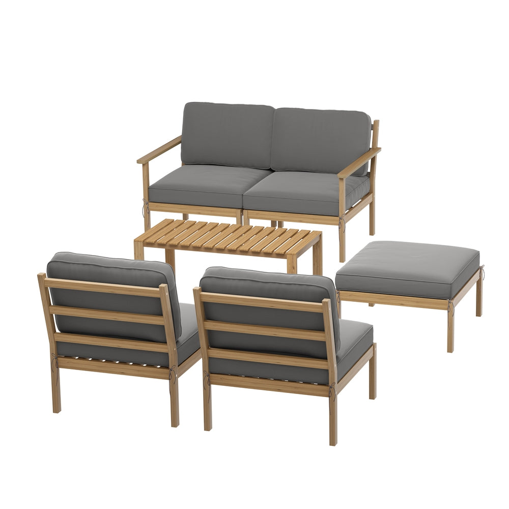 Novian 5-Seater Outdoor Sofa Set Wooden Lounge Setting 6-Piece - Grey