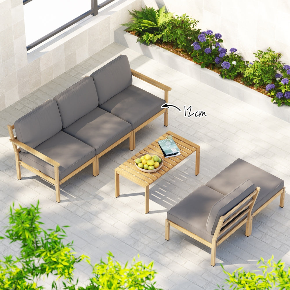 Novian 5-Seater Outdoor Sofa Set Wooden Lounge Setting 6-Piece - Grey