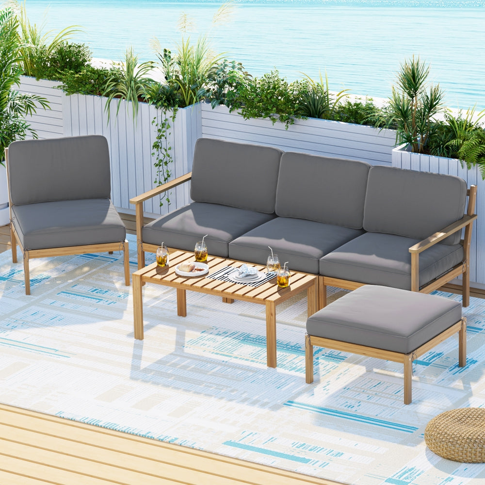 Novian 5-Seater Outdoor Sofa Set Wooden Lounge Setting 6-Piece - Grey
