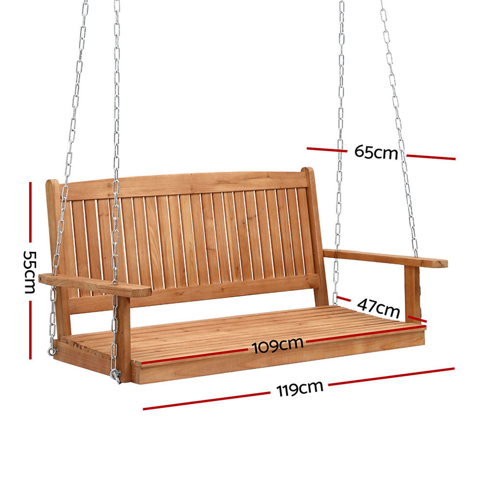 Isandro Porch Swing Chair With Chain Outdoor Furniture Wooden Bench 2 Seater - Teak