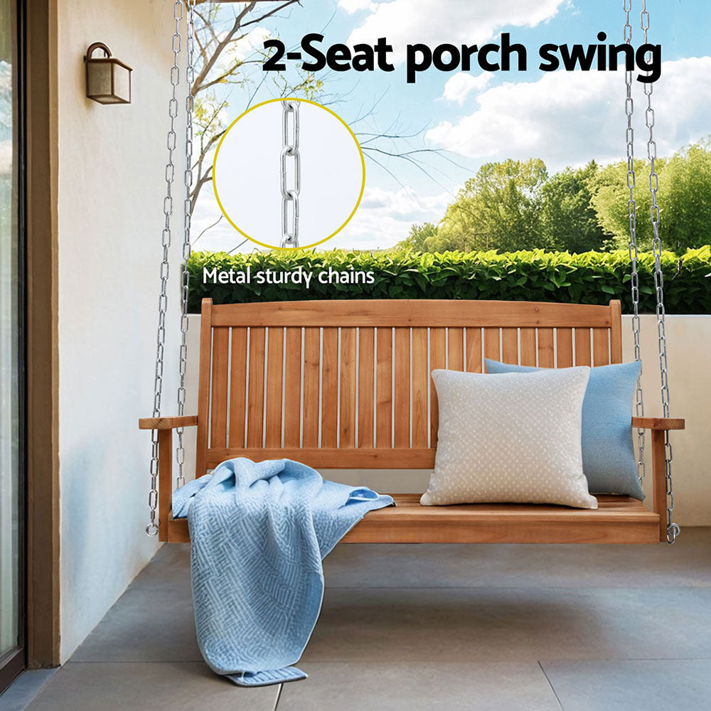 Isandro Porch Swing Chair With Chain Outdoor Furniture Wooden Bench 2 Seater - Teak