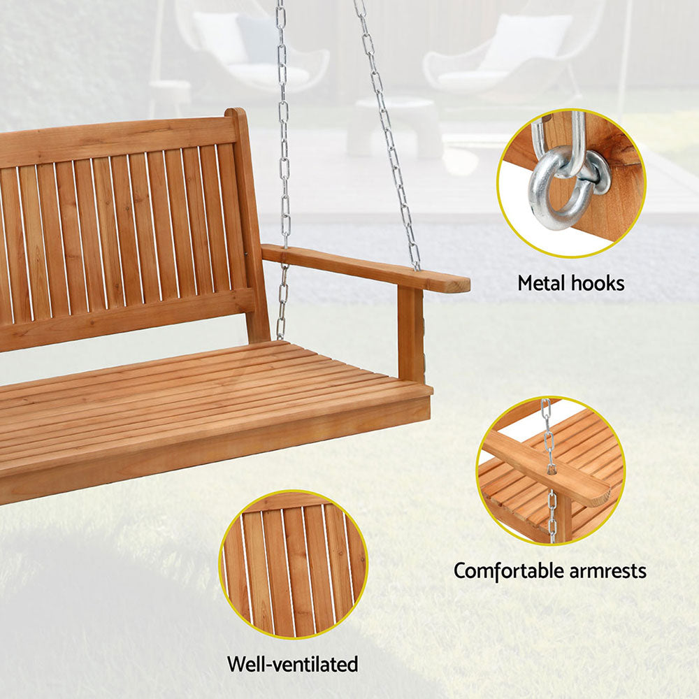 Isandro Porch Swing Chair With Chain Outdoor Furniture Wooden Bench 2 Seater - Teak