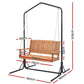Niallor Wooden 2-Seater Outdoor Swing Chair with Black Stand Hanging Chair Patio Furniture - Teak