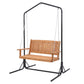 Niallor Wooden 2-Seater Outdoor Swing Chair with Black Stand Hanging Chair Patio Furniture - Teak