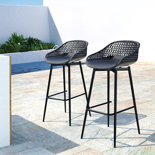 Fica Bar Stools Plastic Metal Dining Chair Patio Set of 2 - Black