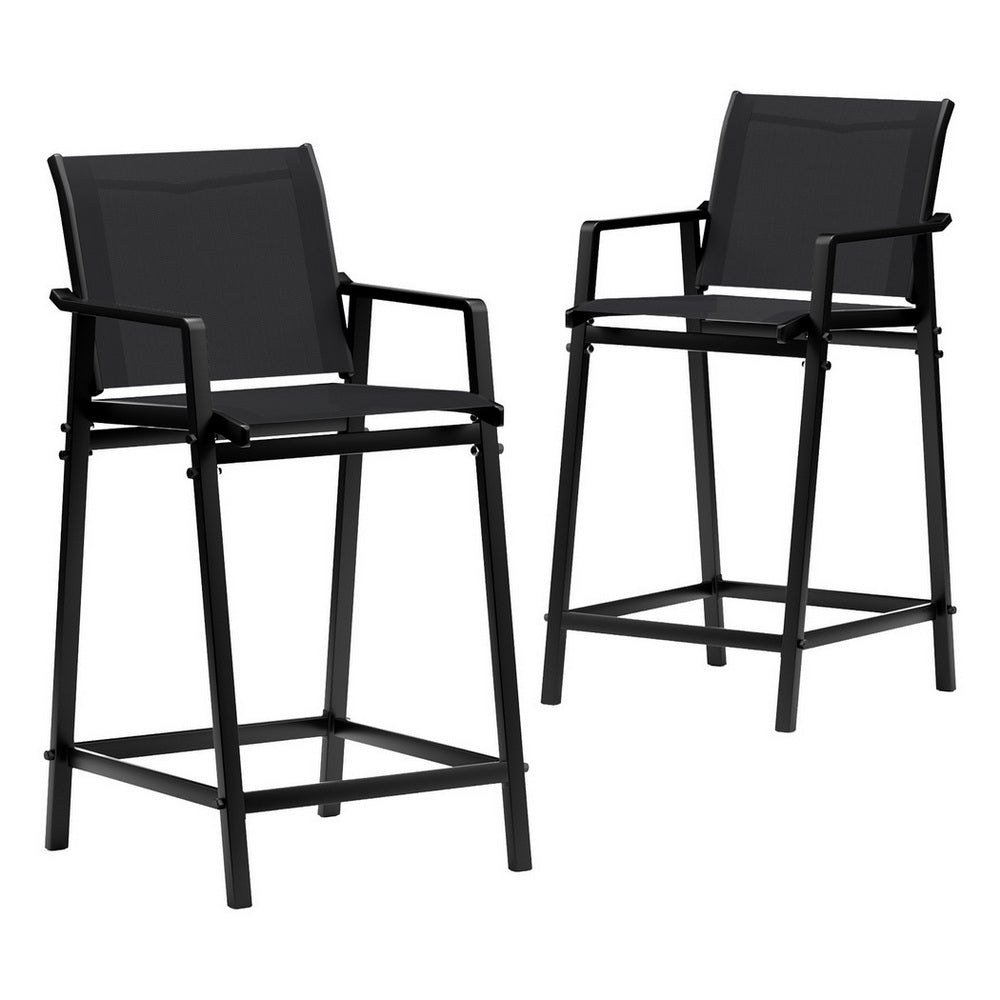 Ulyana Set of 2 Outdoor Bar Stools Steel Dining Chairs Patio Furniture Garden - Black