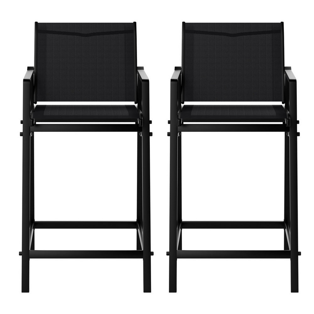 Ulyana Set of 2 Outdoor Bar Stools Steel Dining Chairs Patio Furniture Garden - Black