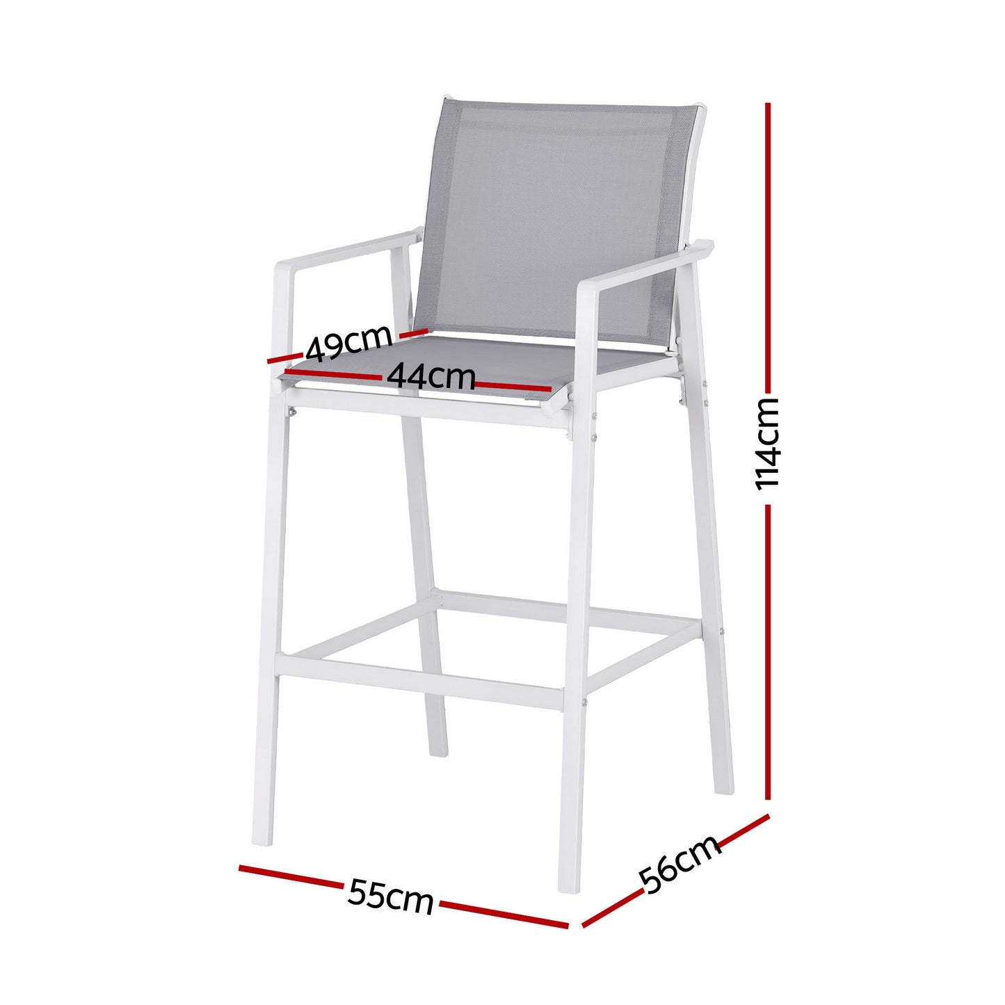 Ailsa Set of 2 Outdoor Bar Stools Dining Chairs Patio Furniture Garden Steel Textilene - White