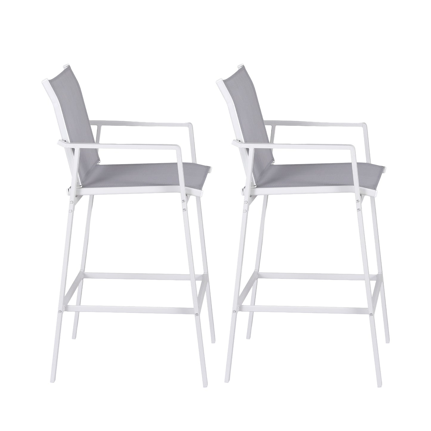 Ailsa Set of 2 Outdoor Bar Stools Dining Chairs Patio Furniture Garden Steel Textilene - White