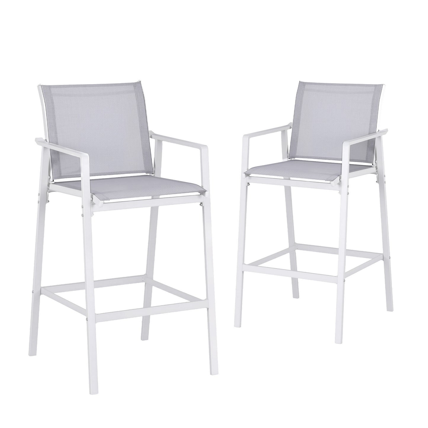Ailsa Set of 2 Outdoor Bar Stools Dining Chairs Patio Furniture Garden Steel Textilene - White