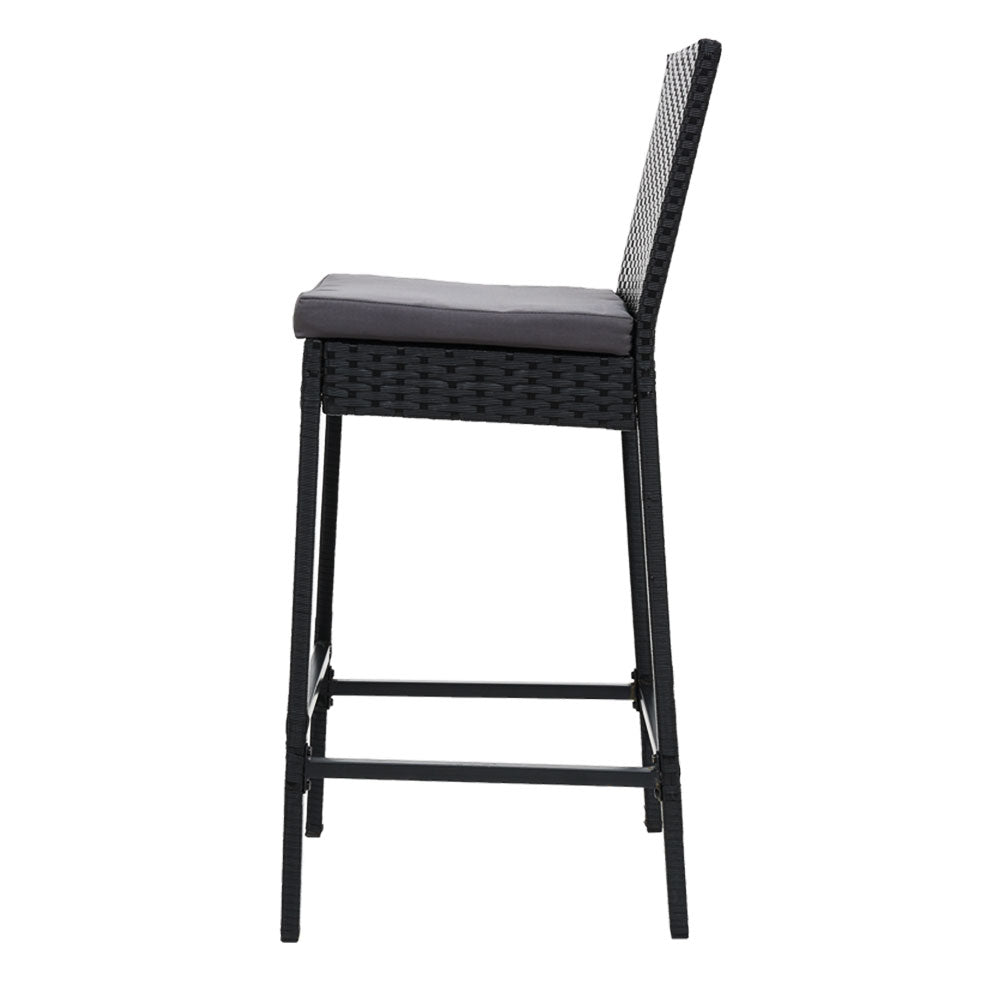 Ralph Set of 4 Outdoor Bar Stools Dining Chairs Wicker Furniture - Black