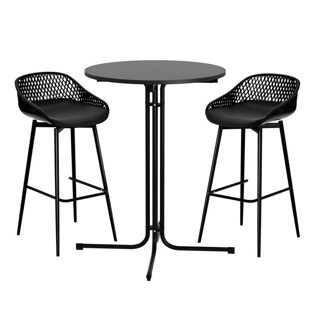 Nerine 2-Seater Outdoor Bar Set Stools Dining Chairs Table Patio Furniture Bistro Set 3-Piece - Black