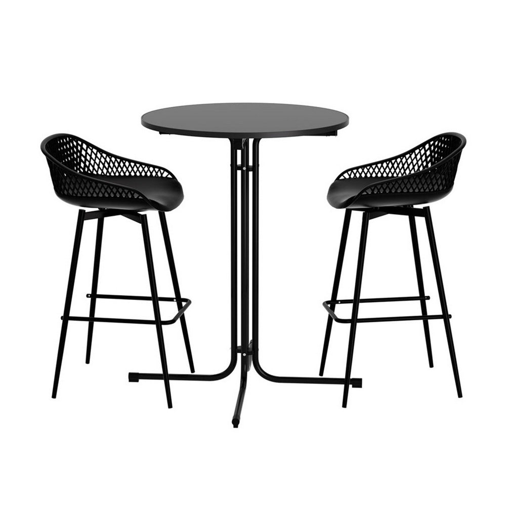 Nerine 2-Seater Outdoor Bar Set Stools Dining Chairs Table Patio Furniture Bistro Set 3-Piece - Black